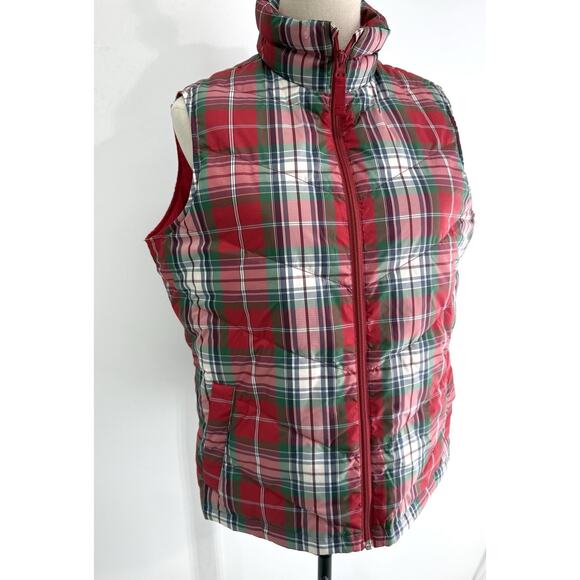 Lands' End Women's Red Tartan Plaid Puffer Vest Sleeveless Warm Casual Medium - Picture 2 of 9